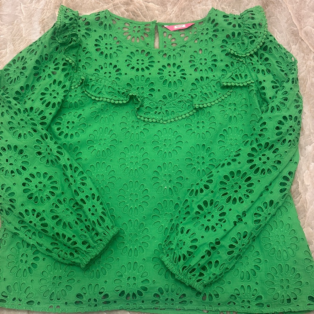 Lilly Pulitzer Vibrant Green Eyelet Blouse